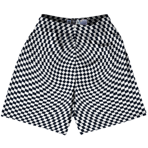 Warped Checkerboard Lacrosse Shorts Made In USA - Blue Navy Almost Black And White Warped Checkerboard Lacrosse Shorts Made In USA - Blue Navy Almost Black And White