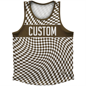 Warped Checkerboard Custom Athletic Sport Tank Top Made In USA - Brown Dark And White Warped Checkerboard Custom Athletic Sport Tank Top Made In USA - Brown Dark And White