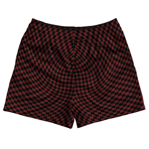 Warped Checkerboard Rugby Shorts Made In USA - Red Maroon And Black Warped Checkerboard Rugby Shorts Made In USA - Red Maroon And Black