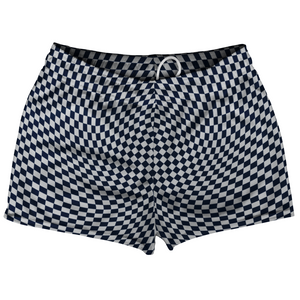 Warped Checkerboard Shorty Short Gym Shorts 2.5" Inseam Made In USA - Blue Navy And Grey Medium Warped Checkerboard Shorty Short Gym Shorts 2.5" Inseam Made In USA - Blue Navy And Grey Medium