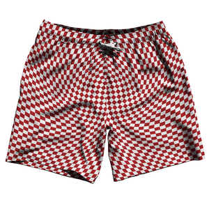 Warped Checkerboard Swim Shorts 7" Made in USA - Red Dark And White Warped Checkerboard Swim Shorts 7" Made in USA - Red Dark And White