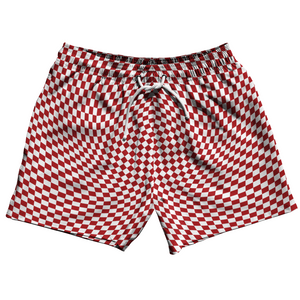 Warped Checkerboard 5" Swim Shorts Made in USA - Red Dark And White Warped Checkerboard 5" Swim Shorts Made in USA - Red Dark And White