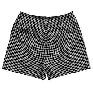 Warped Checkerboard Rugby Shorts Made In USA - Grey Medium And Black Warped Checkerboard Rugby Shorts Made In USA - Grey Medium And Black
