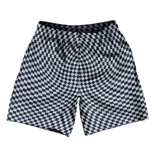 Warped Checkerboard Soccer Shorts Made In USA - Blue Navy And Grey Medium Warped Checkerboard Soccer Shorts Made In USA - Blue Navy And Grey Medium