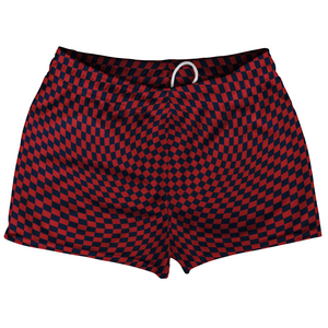 Warped Checkerboard Shorty Short Gym Shorts 2.5" Inseam Made In USA - Blue Navy And Red Dark Warped Checkerboard Shorty Short Gym Shorts 2.5" Inseam Made In USA - Blue Navy And Red Dark