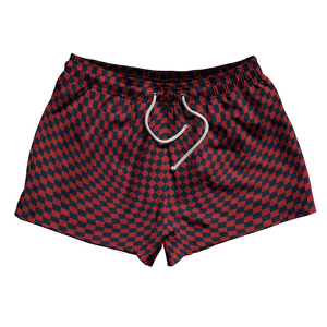 Warped Checkerboard 2.5" Swim Shorts Made in USA - Blue Navy And Red Dark Warped Checkerboard 2.5" Swim Shorts Made in USA - Blue Navy And Red Dark