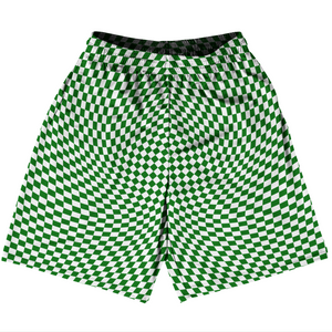 Warped Checkerboard Basketball Practice Shorts Made In USA - Green Kelly And White Warped Checkerboard Basketball Practice Shorts Made In USA - Green Kelly And White