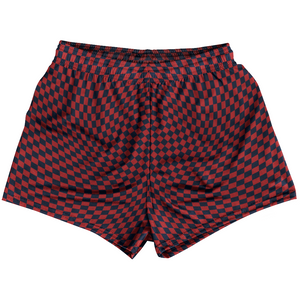 Warped Checkerboard Womens & Girls Sport Shorts End Made In USA - Blue Navy And Red Dark Warped Checkerboard Womens & Girls Sport Shorts End Made In USA - Blue Navy And Red Dark