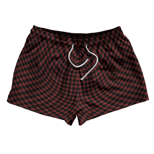 Warped Checkerboard 2.5" Swim Shorts Made in USA - Red Maroon And Black Warped Checkerboard 2.5" Swim Shorts Made in USA - Red Maroon And Black