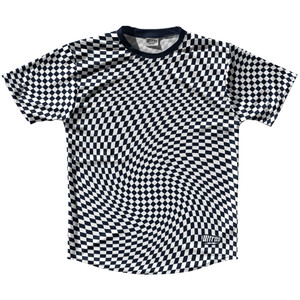 Warped Checkerboard Running Shirt Track Cross Made In USA - Blue Navy Almost Black And White Warped Checkerboard Running Shirt Track Cross Made In USA - Blue Navy Almost Black And White