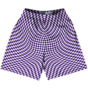 Warped Checkerboard Lacrosse Shorts Made In USA - Purple Lakers And White Warped Checkerboard Lacrosse Shorts Made In USA - Purple Lakers And White
