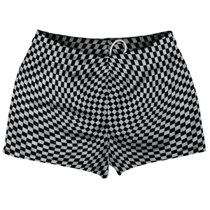 Warped Checkerboard Shorty Short Gym Shorts 2.5" Inseam Made In USA - Grey Medium And Black Warped Checkerboard Shorty Short Gym Shorts 2.5" Inseam Made In USA - Grey Medium And Black
