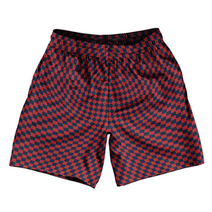 Warped Checkerboard Soccer Shorts Made In USA - Blue Navy And Red Dark Warped Checkerboard Soccer Shorts Made In USA - Blue Navy And Red Dark