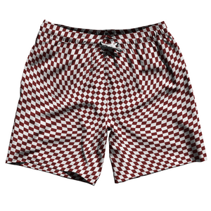 Warped Checkerboard Swim Shorts 7" Made in USA - Red Maroon And White Warped Checkerboard Swim Shorts 7" Made in USA - Red Maroon And White