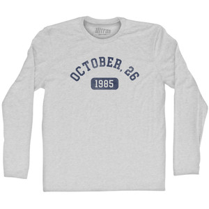 Custom Month, Day and Year Adult Cotton Long Sleeve T-shirt - Grey Heather Custom Month, Day and Year Adult Cotton Long Sleeve T-shirt - Grey Heather