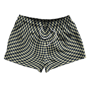Warped Checkerboard 2.5" Swim Shorts Made in USA - Blue Navy And Vegas Gold Warped Checkerboard 2.5" Swim Shorts Made in USA - Blue Navy And Vegas Gold