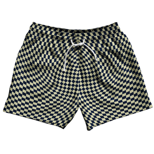 Warped Checkerboard 5" Swim Shorts Made in USA - Blue Navy And Vegas Gold Warped Checkerboard 5" Swim Shorts Made in USA - Blue Navy And Vegas Gold