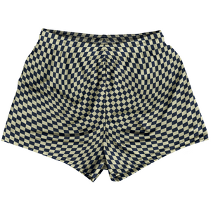 Warped Checkerboard Womens & Girls Sport Shorts End Made In USA - Blue Navy And Vegas Gold Warped Checkerboard Womens & Girls Sport Shorts End Made In USA - Blue Navy And Vegas Gold