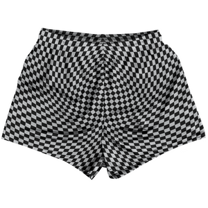 Warped Checkerboard Womens & Girls Sport Shorts End Made In USA - Grey Medium And Black Warped Checkerboard Womens & Girls Sport Shorts End Made In USA - Grey Medium And Black