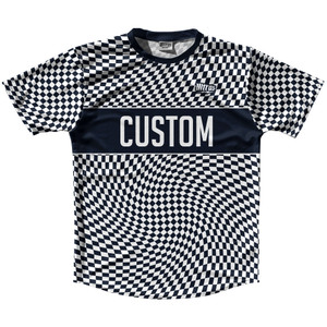 Warped Checkerboard Custom Running Shirt Track Cross Made In USA - Blue Navy Almost Black And White Warped Checkerboard Custom Running Shirt Track Cross Made In USA - Blue Navy Almost Black And White