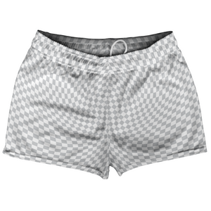 Warped Checkerboard Shorty Short Gym Shorts 2.5" Inseam Made In USA - Grey Medium And White Warped Checkerboard Shorty Short Gym Shorts 2.5" Inseam Made In USA - Grey Medium And White