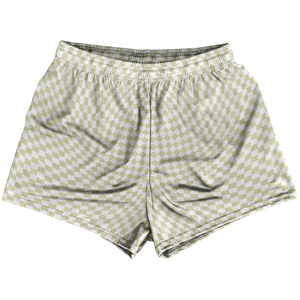 Warped Checkerboard Womens & Girls Sport Shorts End Made In USA - Vegas Gold And White Warped Checkerboard Womens & Girls Sport Shorts End Made In USA - Vegas Gold And White