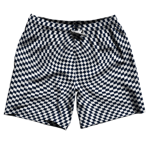 Warped Checkerboard Swim Shorts 7" Made in USA - Blue Navy And White Warped Checkerboard Swim Shorts 7" Made in USA - Blue Navy And White