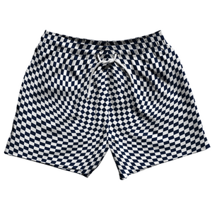 Warped Checkerboard 5" Swim Shorts Made in USA - Blue Navy And White Warped Checkerboard 5" Swim Shorts Made in USA - Blue Navy And White