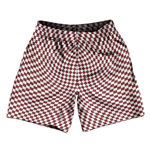 Warped Checkerboard Soccer Shorts Made In USA - Red Maroon And White Warped Checkerboard Soccer Shorts Made In USA - Red Maroon And White