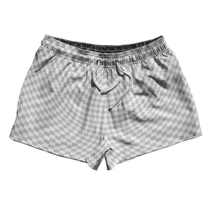 Warped Checkerboard 2.5" Swim Shorts Made in USA - Grey Medium And White Warped Checkerboard 2.5" Swim Shorts Made in USA - Grey Medium And White