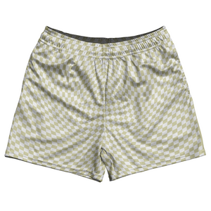 Warped Checkerboard Rugby Shorts Made In USA - Vegas Gold And White Warped Checkerboard Rugby Shorts Made In USA - Vegas Gold And White