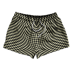 Warped Checkerboard 2.5" Swim Shorts Made in USA - Vegas Gold And Black Warped Checkerboard 2.5" Swim Shorts Made in USA - Vegas Gold And Black