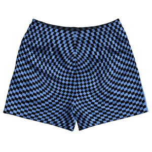 Warped Checkerboard Rugby Shorts Made In USA - Blue Carolina And Black Warped Checkerboard Rugby Shorts Made In USA - Blue Carolina And Black
