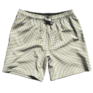 Warped Checkerboard Swim Shorts 7" Made in USA - Vegas Gold And White Warped Checkerboard Swim Shorts 7" Made in USA - Vegas Gold And White