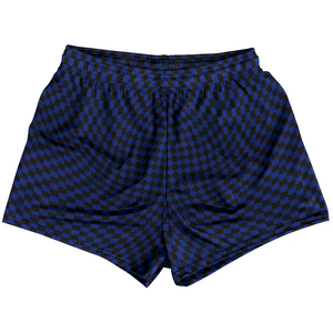 Warped Checkerboard Womens & Girls Sport Shorts End Made In USA - Blue Royal And Black Warped Checkerboard Womens & Girls Sport Shorts End Made In USA - Blue Royal And Black