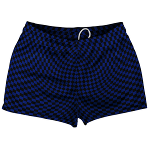 Warped Checkerboard Shorty Short Gym Shorts 2.5" Inseam Made In USA - Blue Royal And Black Warped Checkerboard Shorty Short Gym Shorts 2.5" Inseam Made In USA - Blue Royal And Black