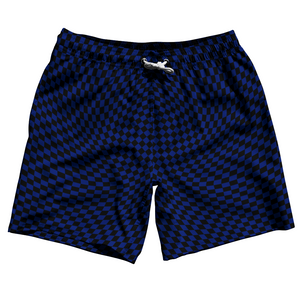 Warped Checkerboard Swim Shorts 7" Made in USA - Blue Royal And Black Warped Checkerboard Swim Shorts 7" Made in USA - Blue Royal And Black