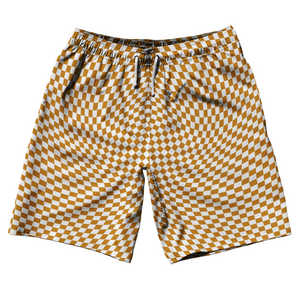Warped Checkerboard 10" Swim Shorts Made in USA - Orange Burnt And White Warped Checkerboard 10" Swim Shorts Made in USA - Orange Burnt And White