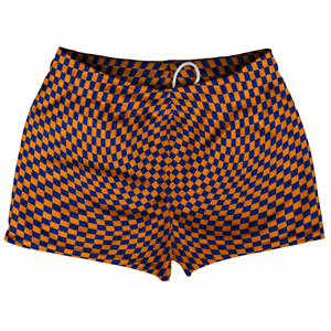 Warped Checkerboard Shorty Short Gym Shorts 2.5" Inseam Made In USA - Blue Royal And Tennessee Orange Warped Checkerboard Shorty Short Gym Shorts 2.5" Inseam Made In USA - Blue Royal And Tennessee Orange