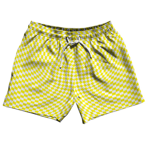 Warped Checkerboard 5" Swim Shorts Made in USA - Yellow Bright And White Warped Checkerboard 5" Swim Shorts Made in USA - Yellow Bright And White