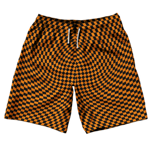 Warped Checkerboard 10" Swim Shorts Made in USA - Orange Tennessee And Black Warped Checkerboard 10" Swim Shorts Made in USA - Orange Tennessee And Black