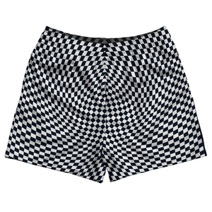 Warped Checkerboard Rugby Shorts Made In USA - Blue Navy Almost Black And White Warped Checkerboard Rugby Shorts Made In USA - Blue Navy Almost Black And White