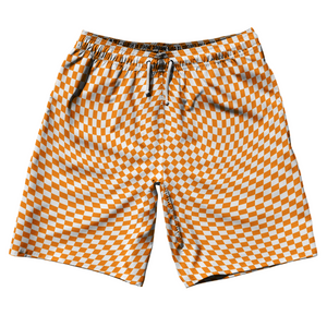 Warped Checkerboard 10" Swim Shorts Made in USA - Orange Tennessee And White Warped Checkerboard 10" Swim Shorts Made in USA - Orange Tennessee And White