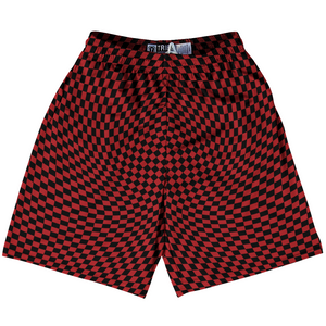 Warped Checkerboard Lacrosse Shorts Made In USA - Red Dark And Black Warped Checkerboard Lacrosse Shorts Made In USA - Red Dark And Black