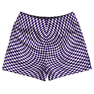 Warped Checkerboard Rugby Shorts Made In USA - Purple Lakers And White Warped Checkerboard Rugby Shorts Made In USA - Purple Lakers And White