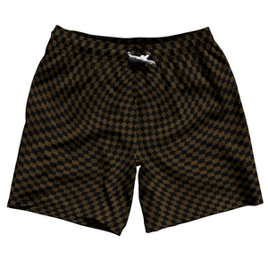 Warped Checkerboard Swim Shorts 7" Made in USA - Brown Dark And Black Warped Checkerboard Swim Shorts 7" Made in USA - Brown Dark And Black