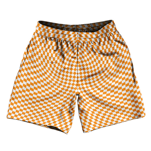Warped Checkerboard Soccer Shorts Made In USA - Orange Tennessee And White Warped Checkerboard Soccer Shorts Made In USA - Orange Tennessee And White