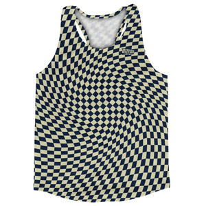 Warped Checkerboard Running Track Tops Made In USA - Blue Navy And Vegas Gold Warped Checkerboard Running Track Tops Made In USA - Blue Navy And Vegas Gold
