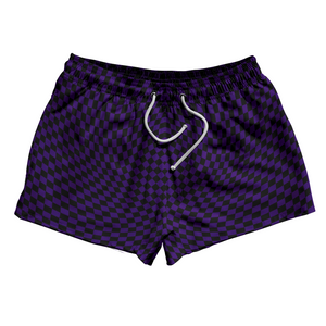 Warped Checkerboard 2.5" Swim Shorts Made in USA - Purple Lakers And Black Warped Checkerboard 2.5" Swim Shorts Made in USA - Purple Lakers And Black