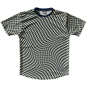 Warped Checkerboard Running Shirt Track Cross Made In USA - Blue Navy And Vegas Gold Warped Checkerboard Running Shirt Track Cross Made In USA - Blue Navy And Vegas Gold